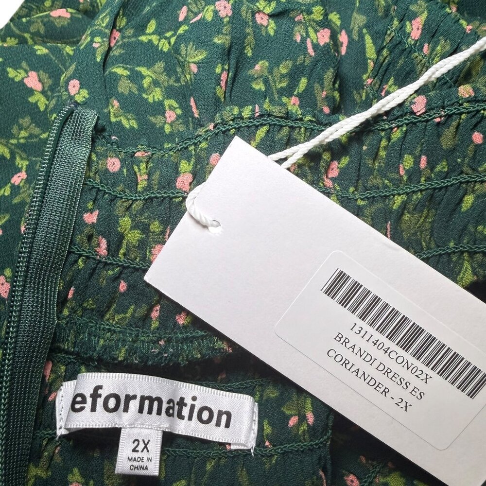 Reformation Brandi Floral Smocked Mini Dress Green 2X NWT - Picture 6 of 6